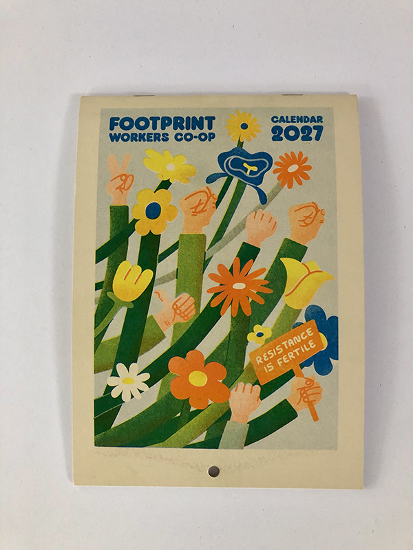 Footprint Workers Co-operative 2027 calendar photographed from above.